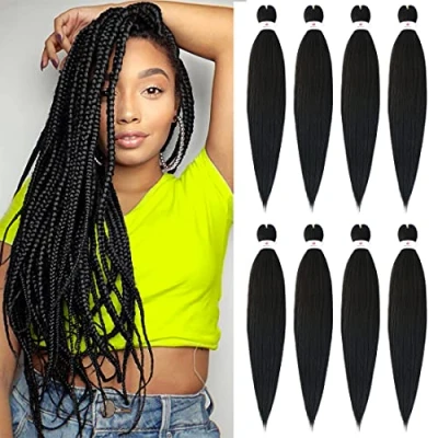 Abbildung von Beyond Beauty EZ Braid Pre Stretched Braiding Hair,8Packs 26 Zoll Professionelles Haar Yaki Texture Synthetic Hair(#1B)