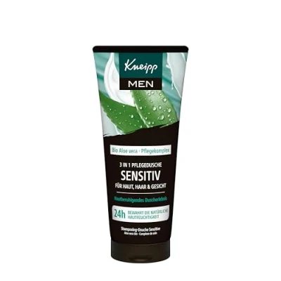 Abbildung von Kneipp MEN 3 in 1 Dusche Frisch und Sensitiv, mit belebend frischem Duft, natürlichem Pflegekomplex Bio Aloe Vera, vegan, pH hautideal, 200ml