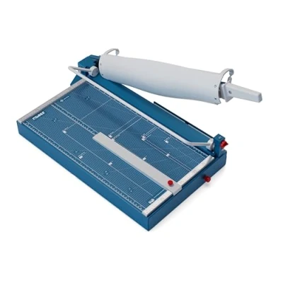 Abbildung von Dahle 567 Hebel Schneidemaschine mit manueller Bügelpressung (550 mm bis DIN A3, Schnitthöhe 3,5 mm, Metalltisch) Blau