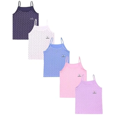 Abbildung von TupTam Mädchen Unterhemd Spaghettiträger Top 5er Pack, Farbe: Herzen Blau Rosa Lila Ecru Violett, Größe: 146 152