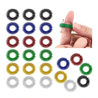 Abbildung von 24 Stück Akupressurringe Stachelige Sensorische Finger Massage Ring Fingermassagering, Geräuschlose Entspannende Massageringe für Fingerspitze der Erwachsene und Jugendliche (6 Farben)