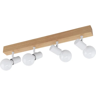 Abbildung von EGLO Deckenlampe Townshend 3, 4 flammiger Vintage Deckenspot im Industrial Design, Retro Lampe aus Stahl und Holz, weiß, braun, E27 Fassung, FSC zertifiziert