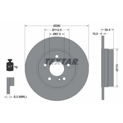 Abbildung von TEXTAR PRO 92072703 Bremsscheibe 290 10 05/06 112 voll beschichtet ohne Radbefestigungsbolzen, Radnabe MERCEDES BENZ: C Class Saloon