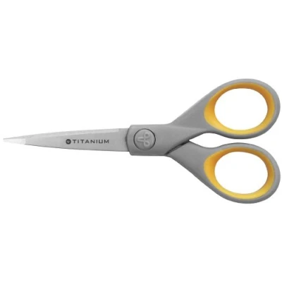 Abbildung von Westcott E 30450 00 Titanium Super Softgrip Schere, 13 cm, grau gelb und weitere Ausführungen