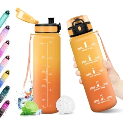 Abbildung von Trinkflasche 500ml, Wasserflasche mit Zeitmarkierung, Filter, Auslaufsicher, BPA frei, Sportflasche für Fitness, Fahrrad, Büro, Schule, Outdoor, Yoga, Erwachsene, Sprudel geeignet