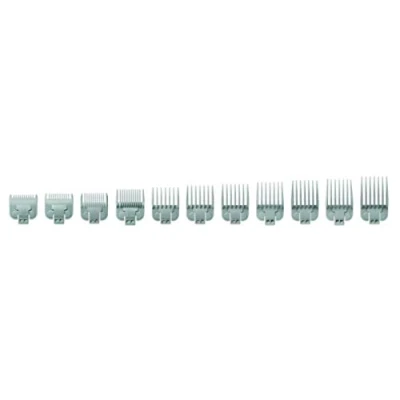 Abbildung von Andis Aufsteckkämme 11 teiliges Kammset geeignet für Haarschneidemaschinen, professioneller Einsatz, leicht zu reinigen, langlebig Größen: 0&quot;, 0,5&quot;, 1&quot;, 1,5&quot;, 2&quot;, 3&quot; , 4&quot;, 5&quot;, 6&quot;, 7&quot;, 8&quot; Grau