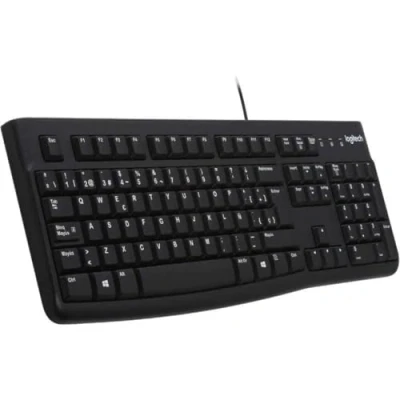 Abbildung von Logitech K120 Kabelgebundene Business Tastatur für Windows und Linux, USB Anschluss, Leises Tippen, Robust, Spritzwassergeschützt, Tastaturaufsteller, Spanisches QWERTY Layout Schwarz