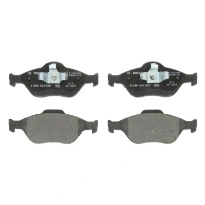 Abbildung von BOSCH 0 986 424 558 Bremsbelagsatz Low Metallic mit Montageanleitung, Anti Quietsch Blech, Kolbenclip FORD: FIESTA 5, Focus Mk1 Hatchback