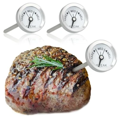 Abbildung von com four® 3x Bratenthermometer aus rostfreiem Edelstahl analoges Fleischthermometer Grillthermometer Fleischnadel 7 cm (03 Stück klein)