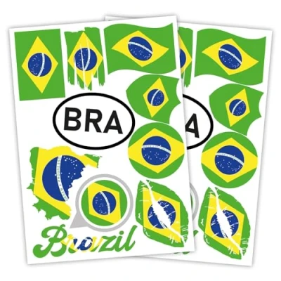 Abbildung von Finest Folia 2er Set DIN A4 Länderaufkleber Fahne Aufkleber Länderfahne Flagge für Auto Motorrad Sticker Länderflagge selbstklebend wetterfest R217 (09 Brasilien)