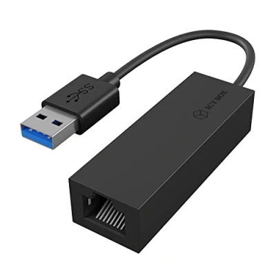 Abbildung von ICY BOX USB LAN Adapter, 3.0 zu Gigabit Ethernet Netzwerkadapter, 1000 Mbit/s, Status LED, Schwarz, 60498
