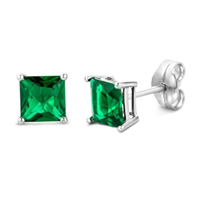 Abbildung von Miore Ohrring Damen Viereckige Ohrstecker mit Edelstein/Geburtsstein Smaragd in grün aus Weißgold 9 Karat / 375 Gold, Ohrschmuck