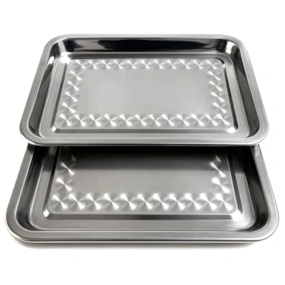 Abbildung von Space Home Rechteckiges Serviertablett Edelstahl Silber Set von 2 Stück 36 x 27 cm