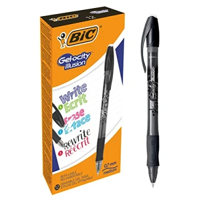 Abbildung von BIC Gel ocity Illusion Tintenroller Radierbar, Gelstifte Set in Schwarz, Nachfüllbar, Komfortabler Griff, 12er Pack