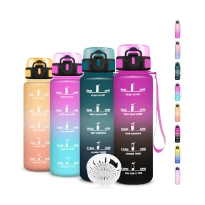 Abbildung von Trinkflasche Kinder 500ml Wasserflasche, Kohlensäure Geeignet, mit Zeitmarkierung, Leicht zu Reinigen, Uhrzeit, Flasche für Schule, Büro, Outdoor, Camping, Running, Fitness