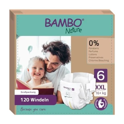 Abbildung von Bambo Nature Baby Windeln Größe 6 (16+kg) 120 St. Monatsbox Premium Diapers mit verbesserter Auslaufsicherheit Ultimativen Komfort &amp; Freiheit für Aktive Kinder, Dermatologisch getestet Nappies