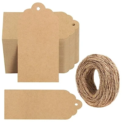 Abbildung von Belle Vous 1000er Pack Brauner Geschenk Anhänger Kraftpapier &amp; Schnur 5 x 10 cm Rechteckige Papier Kärtchen zum Beschriften für Geschenke, Weihnachten, Hochzeit Preisschilder