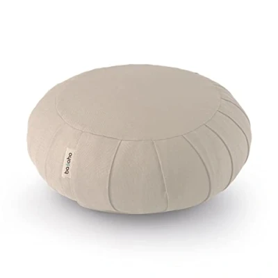 Abbildung von basaho Classic Zafu Meditationskissen Yogakissen Bio Baumwolle (OCS Zertifiziert) Buchweizenschalen Abnehmbarer und waschbarer Bezug (Natur)
