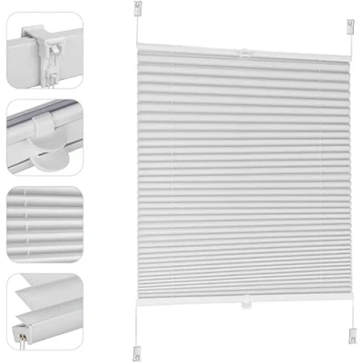 Abbildung von Sekey Plissee ohne Bohren Verdunkelung, Fenster Klemmfix Jalousie 60 cm breit, Verspannt Blickdicht Sonnenschutz Fensterollo, 60x150cm, Weiß