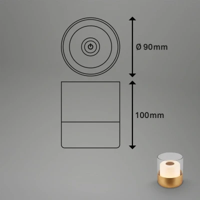 Abbildung von BRILONER Mini LED Tischlampe Kabellos mit Glas, Dimmbare Nachttischlampe Touch, Schreibtischlampe, Leselampe, Tischleuchte Outdoor &amp; Indoor, Camping Lampe, Warmweißes Licht, 9x10 cm, Goldfarbig