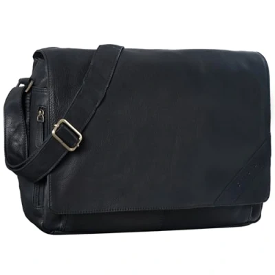 Abbildung von STILORD &#039;Nick&#039; Umhängetasche Leder Herren Damen Unitasche 15.6 Zoll Laptoptasche Aktentasche Bürotasche Vintage Büffel Leder, Farbe:schwarz