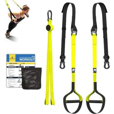 Abbildung von RHINOSPORT Schlingentrainer Sling Trainer Ganzkörpertraining, für zuhause, Krafttraining &amp; Home Workout, Bodyweight Resistance Fitness Gym Equipment Indoor Outdoor (Gelb)