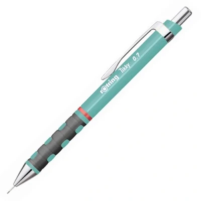 Abbildung von rOtring Tikky Druckbleistifte in Pastellfarben HB 0,7 mm Sea Blue mit angenehmem gummiertem Soft Touch Griff 12 Stück