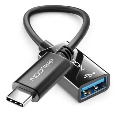 Abbildung von deleyCON 1 Stück USB C auf OTG Adapter Kabel 17cm 5 Gbit/s Handy Thunderbolt 3/4 3.0 Kompatibel mit iPhone 15 Pro Max MacBook Air 2023 iPad Mini iMac Surface uvm.