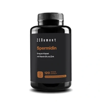 Abbildung von Spermidin Kapseln 6 mg pro Kapsel aus Weizenkeime mit Vitamin B1 und Zink Hochdosiert 120 Stück Anti Aging Langlebigkeit 100% Natürlicher Ohne Zusätze, Vegan, Nicht GVO