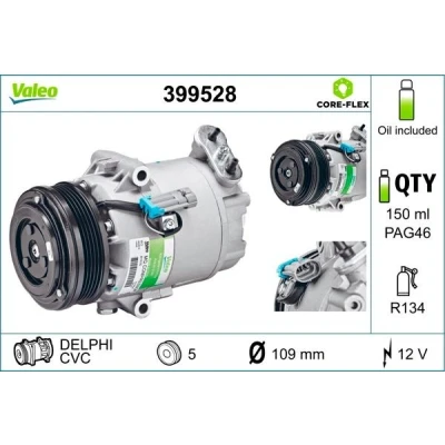 Abbildung von VALEO 399528 Kompressor CVC 12 PAG 46 R 134a mit Kompressoröl OPEL: Astra H Caravan, Zafira B, Hatchback