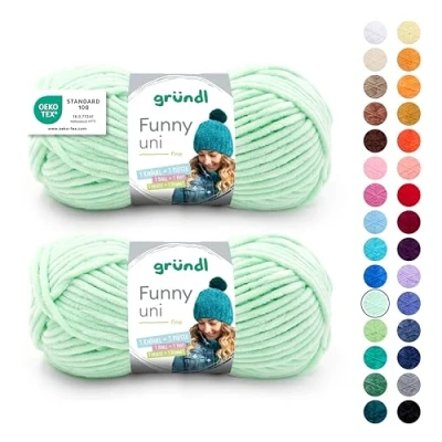 Abbildung von Gründl Wolle Funny uni, weiches Chneillegarn zum Stricken und Häkeln aus 100% Polyester, 2 Knäuel (100 g/ 120 m, Nadelstärke: 5 6), Pastellgrün