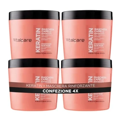 Abbildung von Vitalcare Keratin Stärkende Haarmaske, für brüchiges und strapaziertes Haar, mit Arginin, kräftigeres weicheres 4 x 500 ml