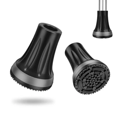 Abbildung von supregear Krücken Gummi 19 mm (x2 stück), Anti Rutsch Gehstock Gummipuffer, Gummipuffer Walkingstöcke, Fußkappe für Stöcke, und Spazierstöcke, Schwarz+Grau