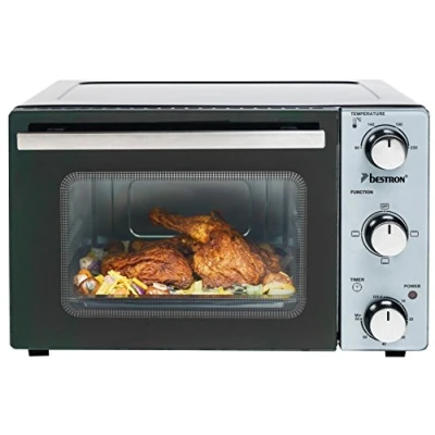 Abbildung von Bestron AOV20 Kompakter Mini Backofen mit Ober /Unterhitze, 20 Liter, 1300 W, Edelstahl, Schwarz