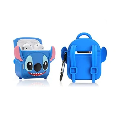 Abbildung von Derhom Airpods Schutzhülle aus Silikon, niedlich, lustig, kompatibel mit Apple 1 und 2 [Serie Tasche] (Stitch)