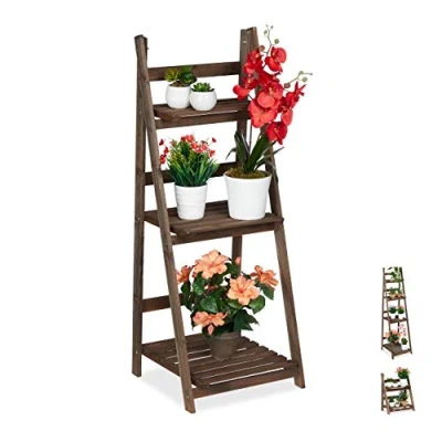 Abbildung von Relaxdays Blumentreppe, 3 stufig, Blumenleiter Holz, klappbar, Leiterregal Pflanzen, HBT: 108 x 41 40 cm, dunkelbraun