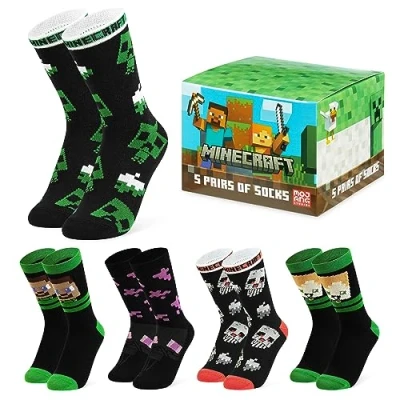 Abbildung von Minecraft Socken Kinder, Creeper Kinder Set, für Jungen (Schwarz/Mehrfarbig, 31 36)