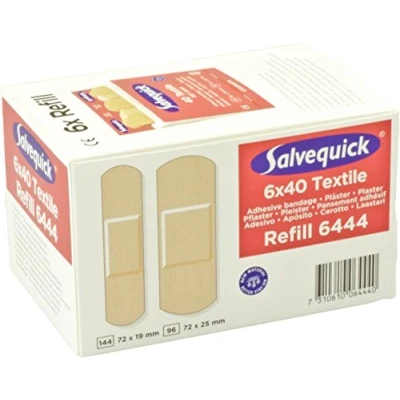 Abbildung von Salvequick Pflasterspender und refill verschiedene Sorten (Karton á 6 refills, rot (textile) Ref. 6444)
