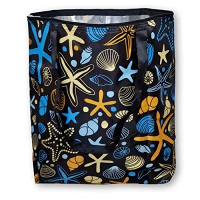 Abbildung von PromotionGift Wiederverwendbare Faltbare Kühltasche, Einkaufen, Strandtasche leicht und langlebig, mit Innenfutter aus Aluminium für perfekte Kühlfunktion 25L (Seestern)