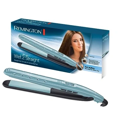 Abbildung von Remington Glätteisen Wet2Straight (für Nass und Trockenanwendung zum Trocknen Glätten der Haare, Hitzeaktivierten Anti Frizz Mikrowirkstoffe), LCD Display, 140 230C, Haarglätter S7300