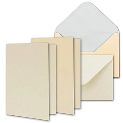 Abbildung von NEUSER PAPIER Perlmutt Karten inklusive Briefumschläge 25er Set Blanko Pastellfarben Einladungskarten aus 2 verschiedenen Cremetönen