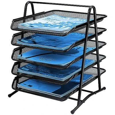 Abbildung von Briefablage für Büro, Dokumentenablage aus Metall, 5 Tier Schreibtisch Organizer, Papierablage, Briefkorb, Ablagefächer Stapelbar, Briefschublade, Büro Organizer Schule