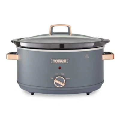 Abbildung von Tower T16043GRY Cavaletto 6,5 Liter Schongarer mit 3 Wärmestufen, Cool Touch Griffe, Grau und Roségold