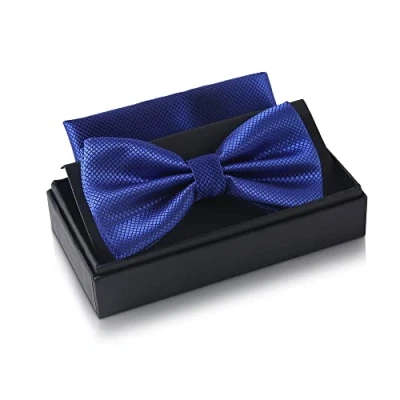 Abbildung von Massi Morino Fliege Royalblau mit Einstecktuch für Herren Set Anzug Herrenfliege zur Hochzeit Verstellbare Schleife in Blau