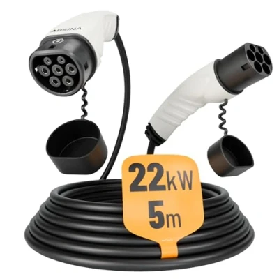 Abbildung von ABSINA Typ 2 Ladekabel 22kW &amp; 32A für Hybrid Elektroauto 5 Meter Auto Typ2 3 phasig Mode Kompatibel mit Model 3, e Up, ID.3, Zoe, EQ fortwo, Kona Elektro, ID.4 UVM