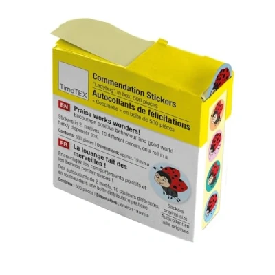 Abbildung von TimeTEX Belobigungs Aufkleber &quot;Marienkäfer&quot; Lehrersticker für motivierendes Feedback 500 Sticker in praktischer Spender Box Verschiedene Motive und Hintergründe 19 mm ø