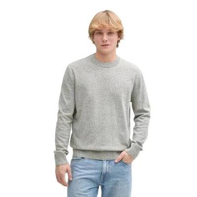 Abbildung von TOM Tailor Denim Basic Crewneck Strickpullover, Herren, Größe: Medium, Moss green white mouline