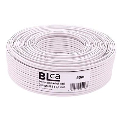 Abbildung von DCSk BLca 50m 2x2,5mm² Lautsprecherkabel CCA I Boxenkabel isoliert weiß mit Polaritätskennzeichnung LS Kabel als Meterware für Stereoanlage etc.