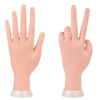 Abbildung von Maniküre Übungshänder und Finger, Nagelhandübungsmodell, flexibel, beweglich, weicher Kunststoff, Hand für künstliche Nagelkunst Anfänger (braun)