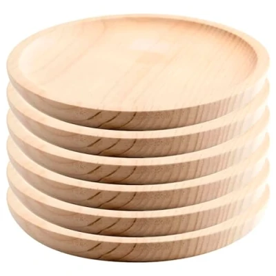 Abbildung von MGE Holzteller Rund Holzplatte Pizzabrett Holzbrett Fleischteller Pizza Brett Pizzateller Holz Schneidebrett Kiefer Set von 6 Ø 20 cm